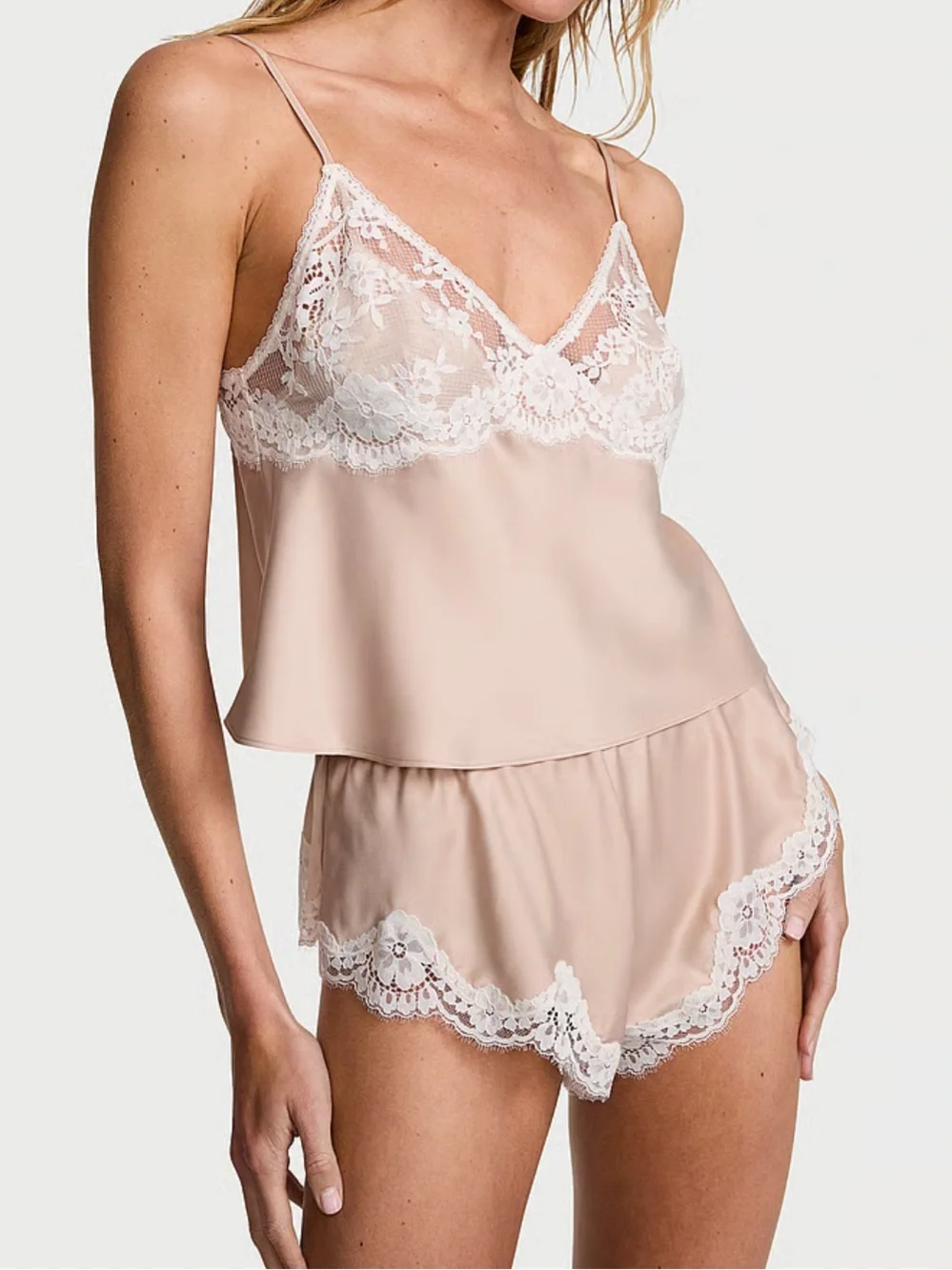Victoria's Secret Dusty Rose Satin Lace Cami & Shorts Set